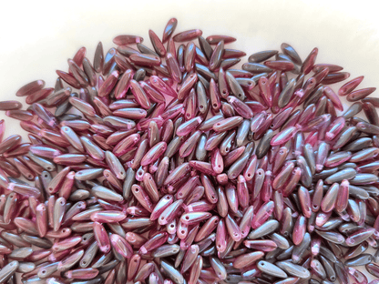 Dagger beads 3x11mm - red & grey