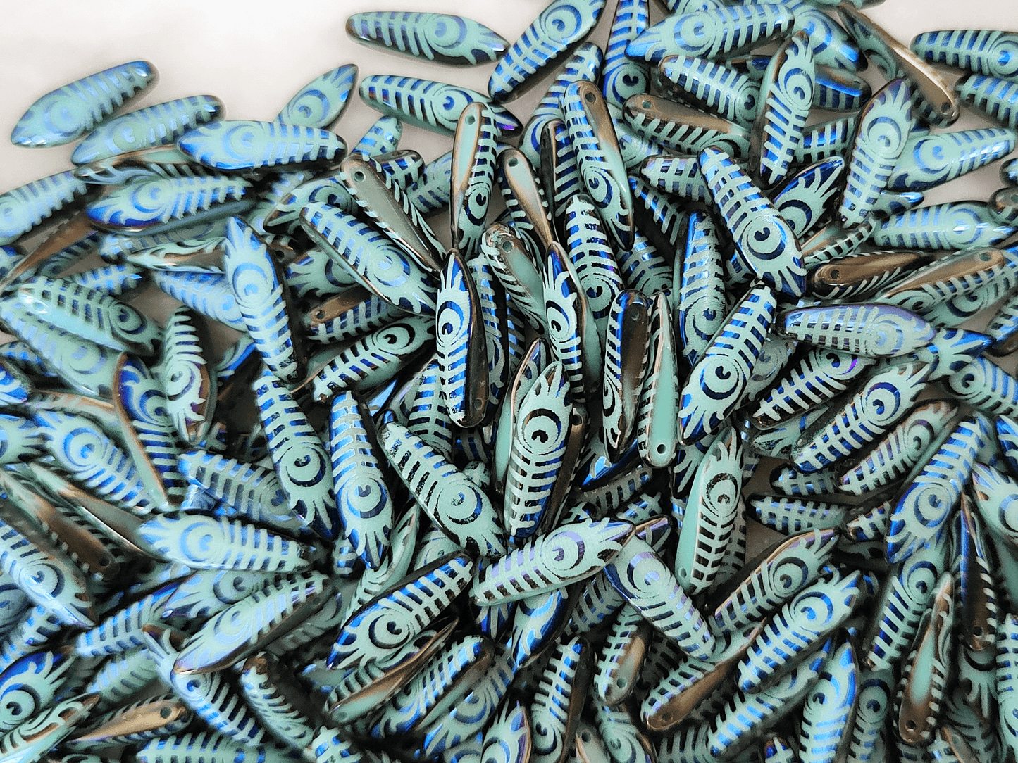 Dolche 5x16mm - Türkis, Dunkelblau & Feder-Druck