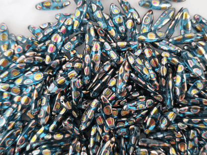 Dagger beads 5x16mm - turquoise & rainbow dots
