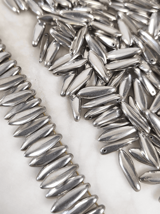 Dagger beads 5x16mm - shiny silver