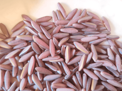 Dagger beads 5x16mm - dusty purple & iris feather motif