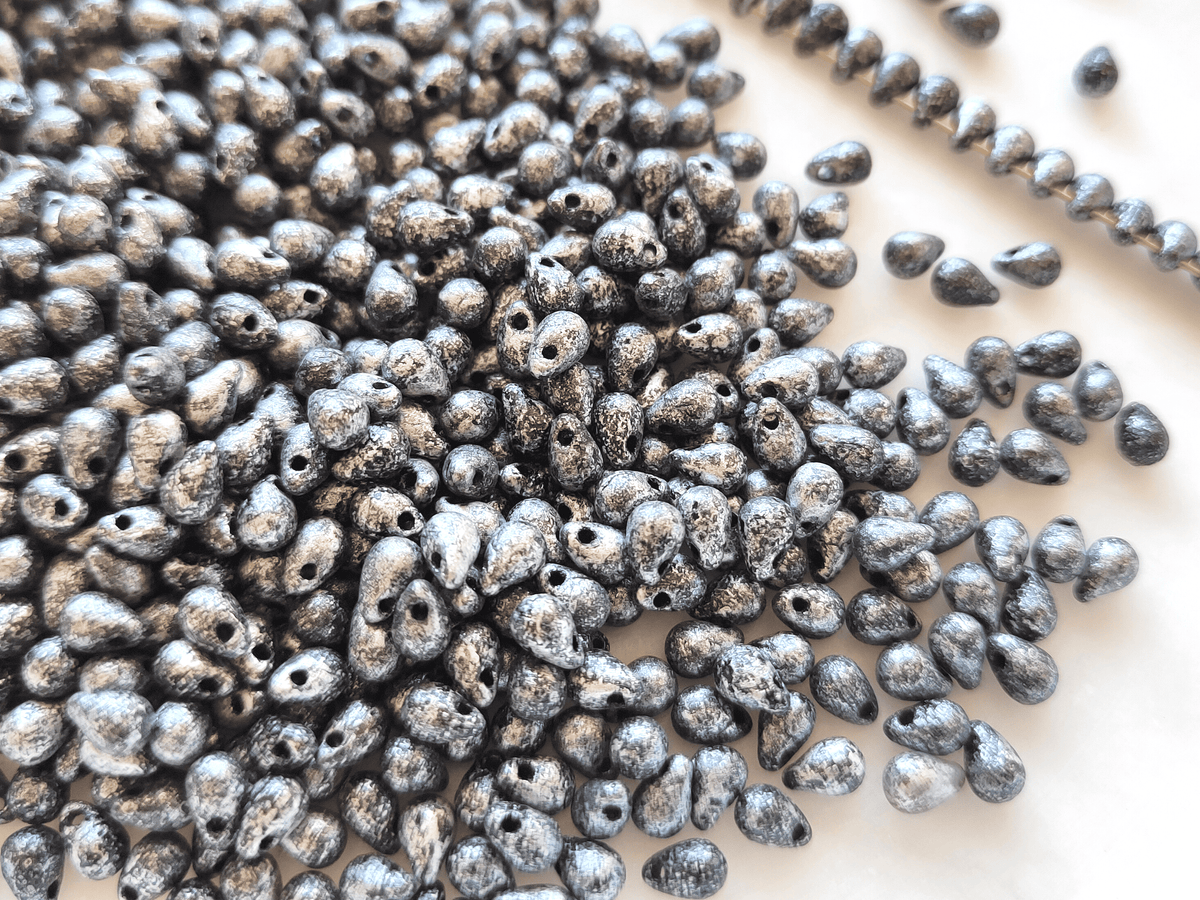 Drop beads 4x6mm - black & silver