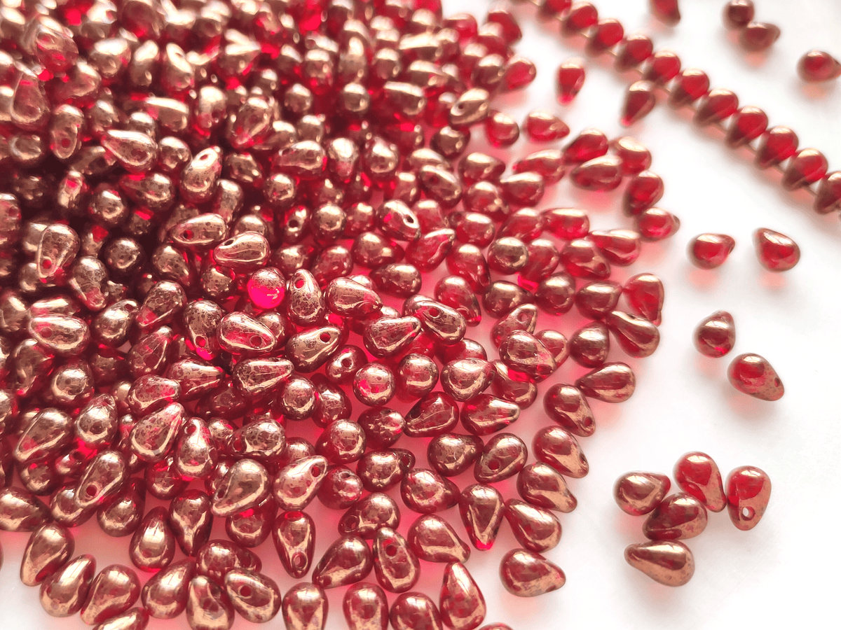 Drop beads 4x6mm - red & bronze