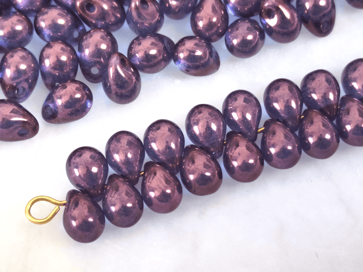 Drop beads 5x7mm - blue & purple luster