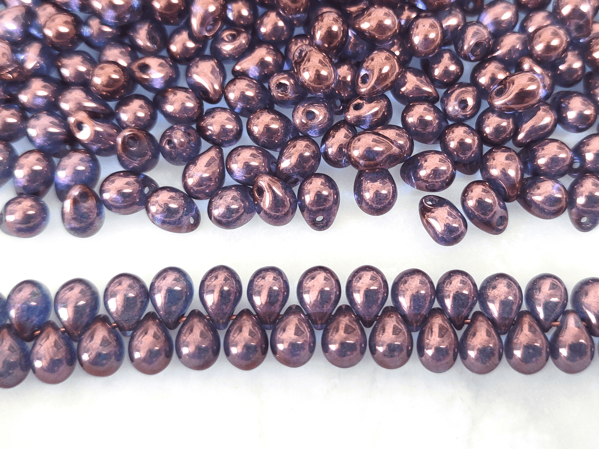 Drop beads 5x7mm - blue & purple luster