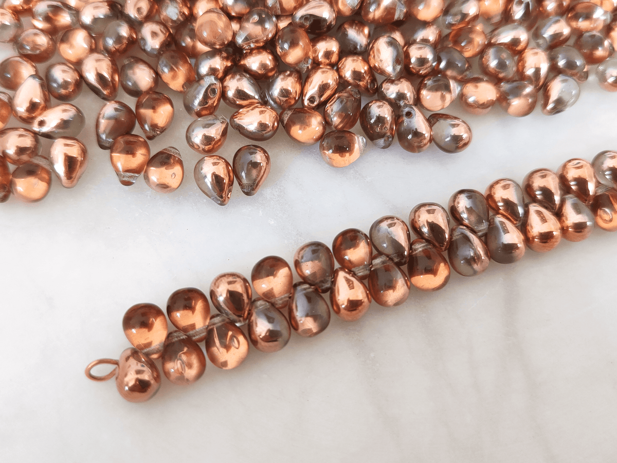 Drop beads 5x7mm - half copper