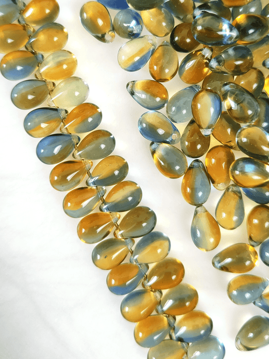 Drop beads 6x9mm - blue & orange