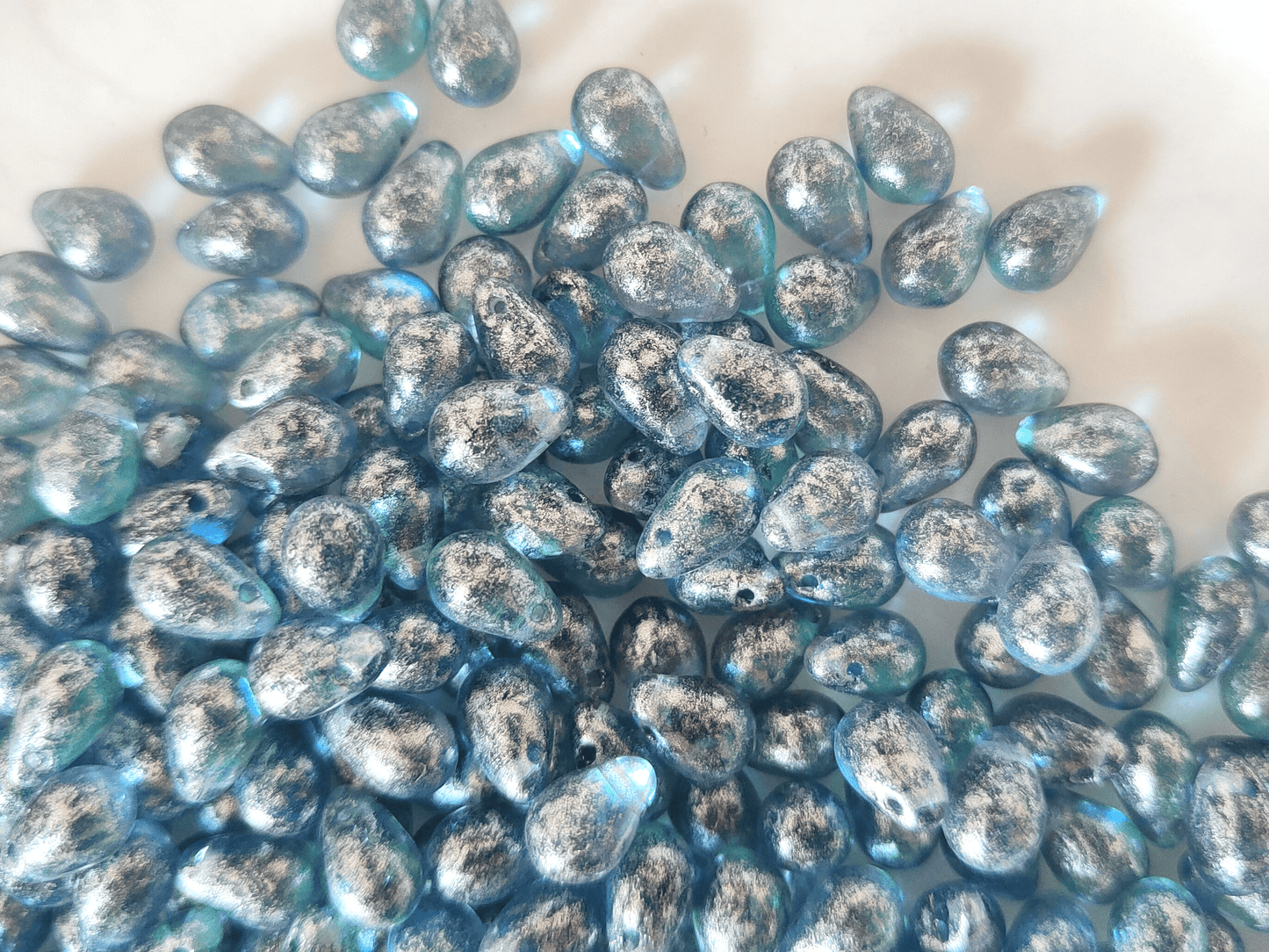 Tropfen 6x9mm - Himmelblau & Silber