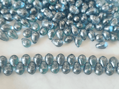 Tropfen 6x9mm - Himmelblau & Silber