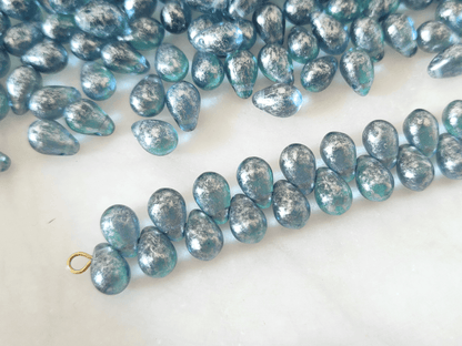 Tropfen 6x9mm - Himmelblau & Silber