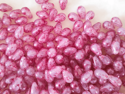 Tropfen 6x9mm - Weiß & Pink gefleckt