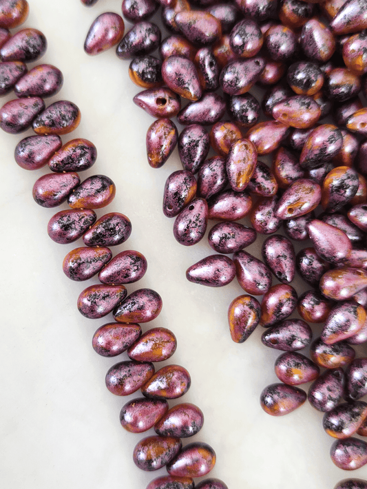 Drop beads 6x9mm - black, yellow & pink