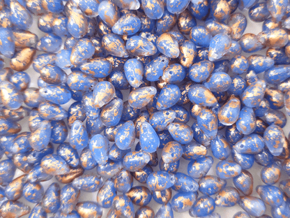 Drop beads 6x9mm - blue & copper speckles