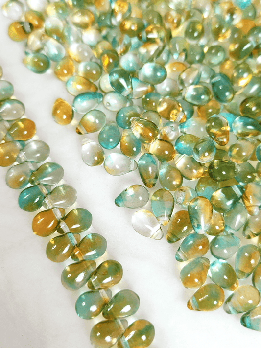 Drop beads 6x9mm - ombre turquoise & orange
