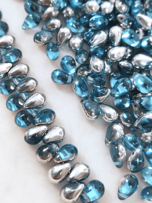 Drop beads 6x9mm - sky blue & silver