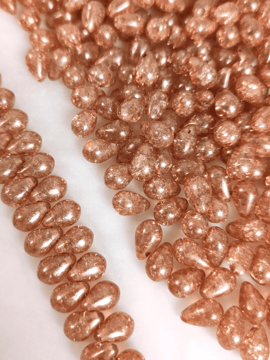 Drop beads 6x9mm - warm brown crackle