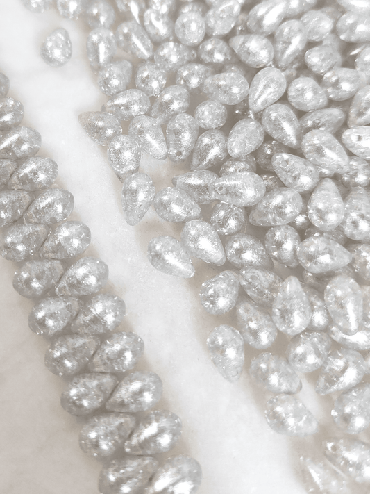 Drop beads 6x9mm - silver crackle
