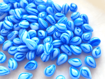 Drop beads 6x9mm - blue & white striped