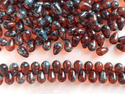 Drop beads 6x9mm - red & gray Picasso
