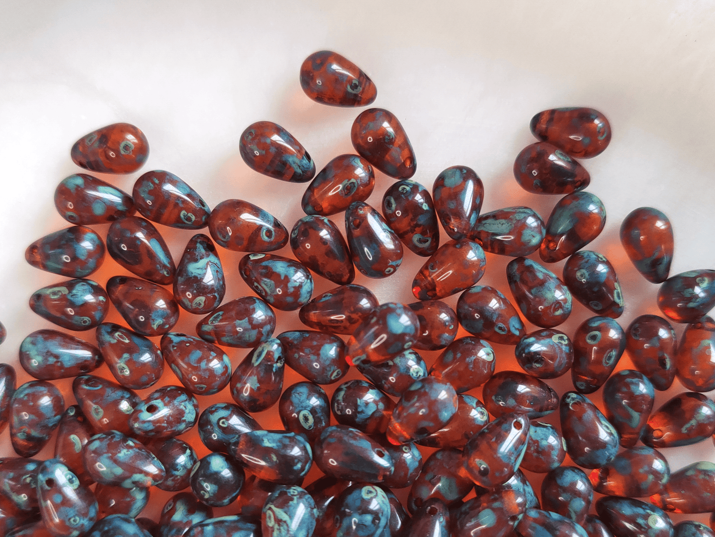 Drop beads 6x9mm - red & gray Picasso