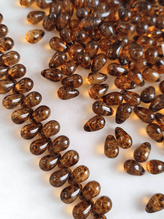 Drop beads 6x9mm - brown Picasso