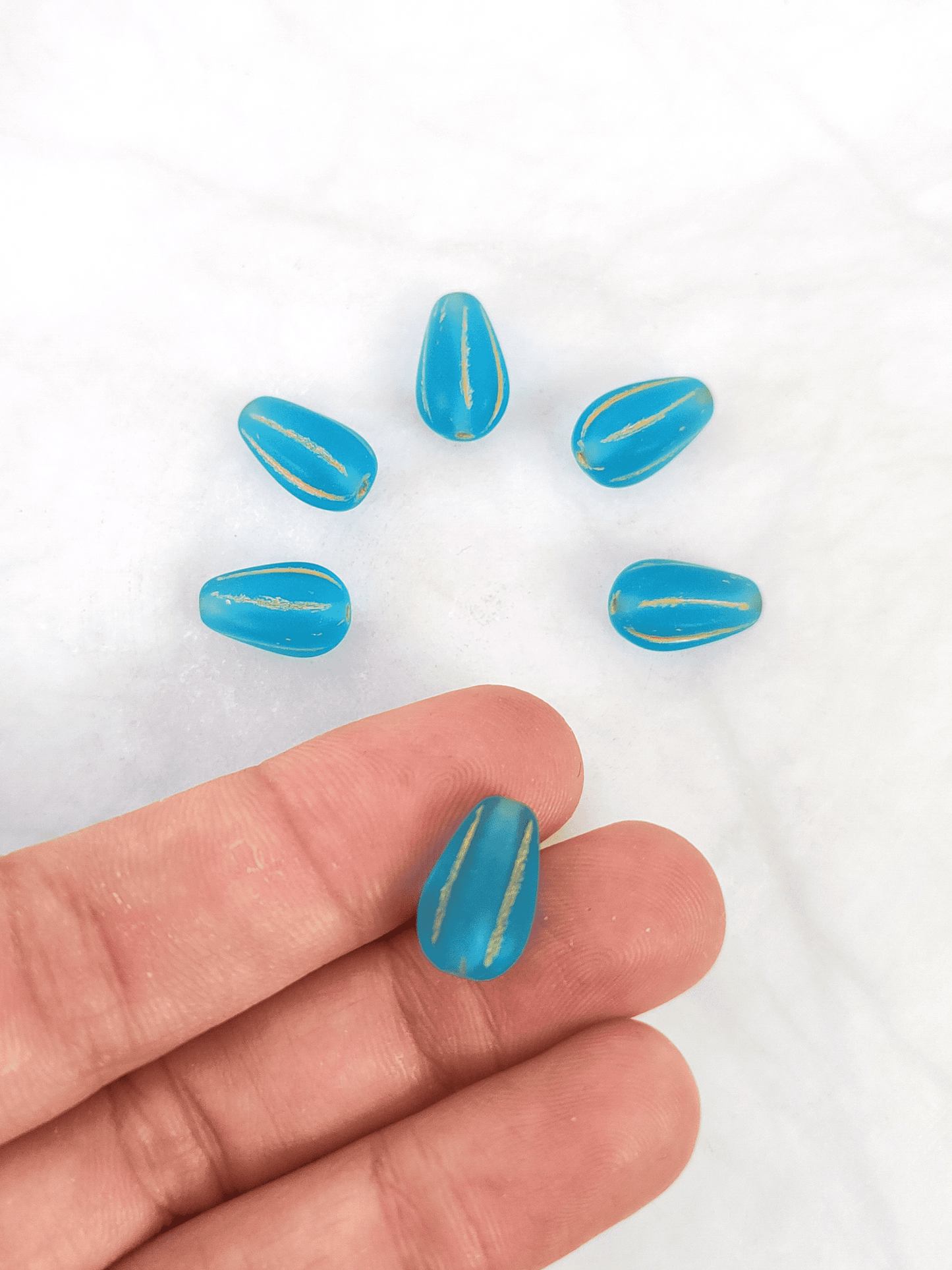 Melon drop beads 13x8mm - matt turquoise & yellow