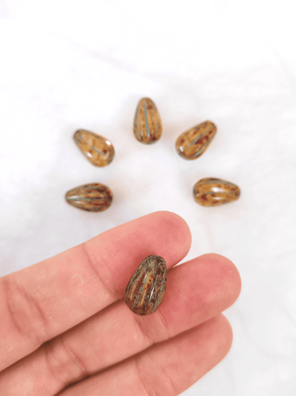 Melon drop beads 13x8mm - brown Picasso