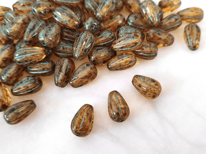 Melon drop beads 13x8mm - brown Picasso