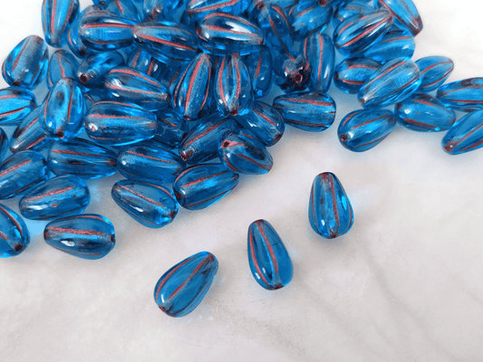 Melon drop beads 13x8mm - turquoise & pink