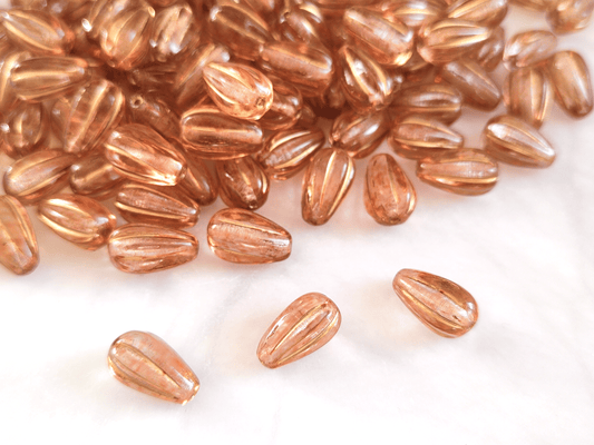 Melon drop beads 13x8mm - light brown & gold