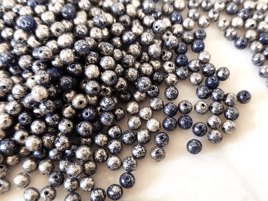 4mm round beads - dark blue & silver