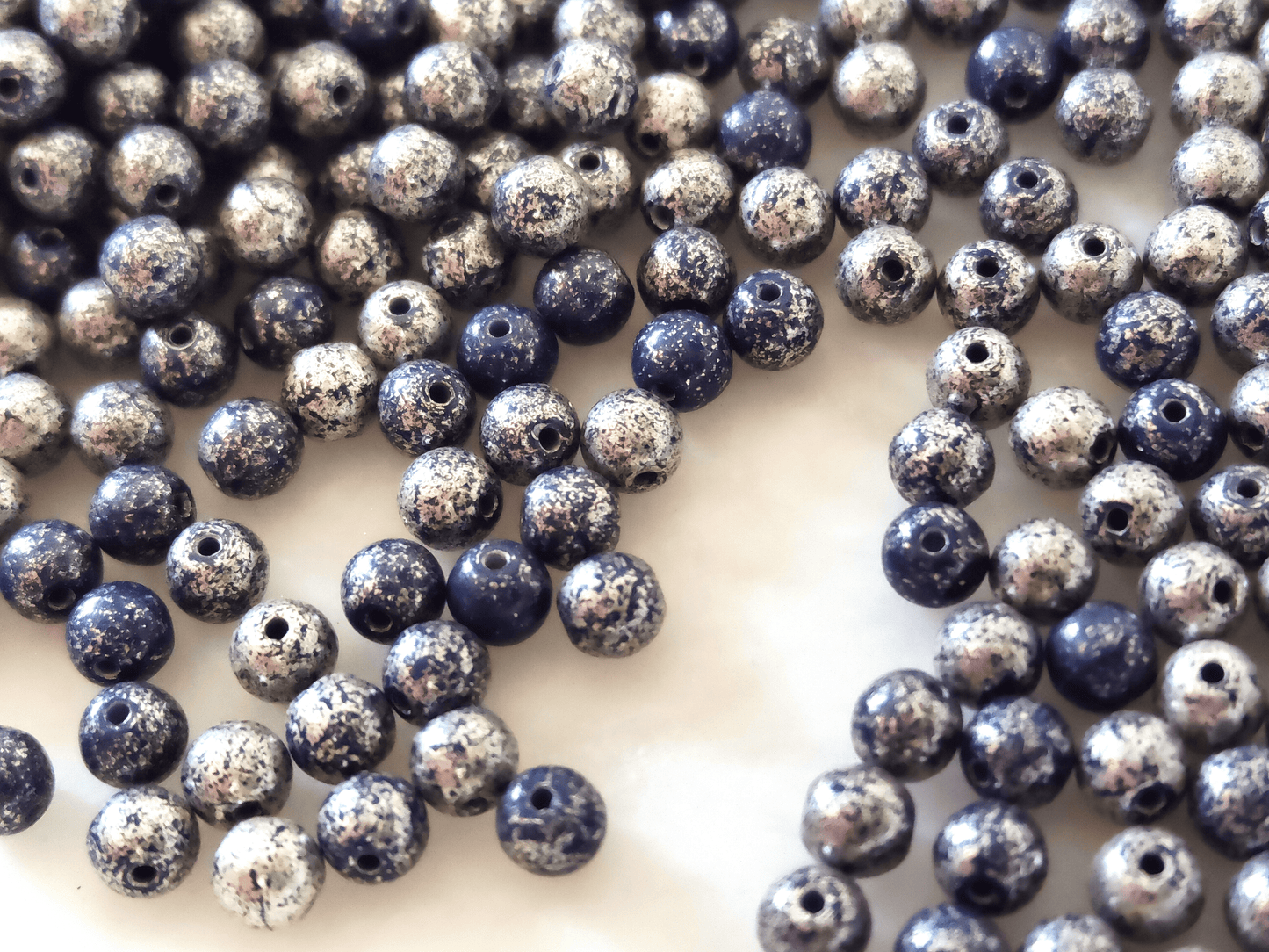 4mm round beads - dark blue & silver
