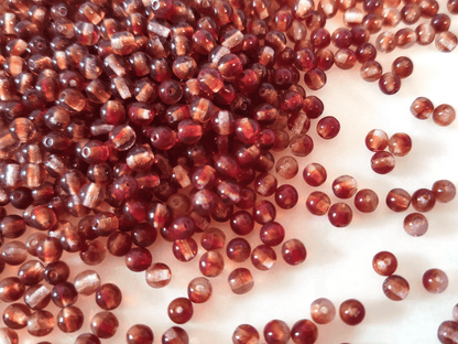 4mm round beads - brown & red
