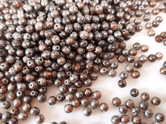 4mm round beads - brown & silver