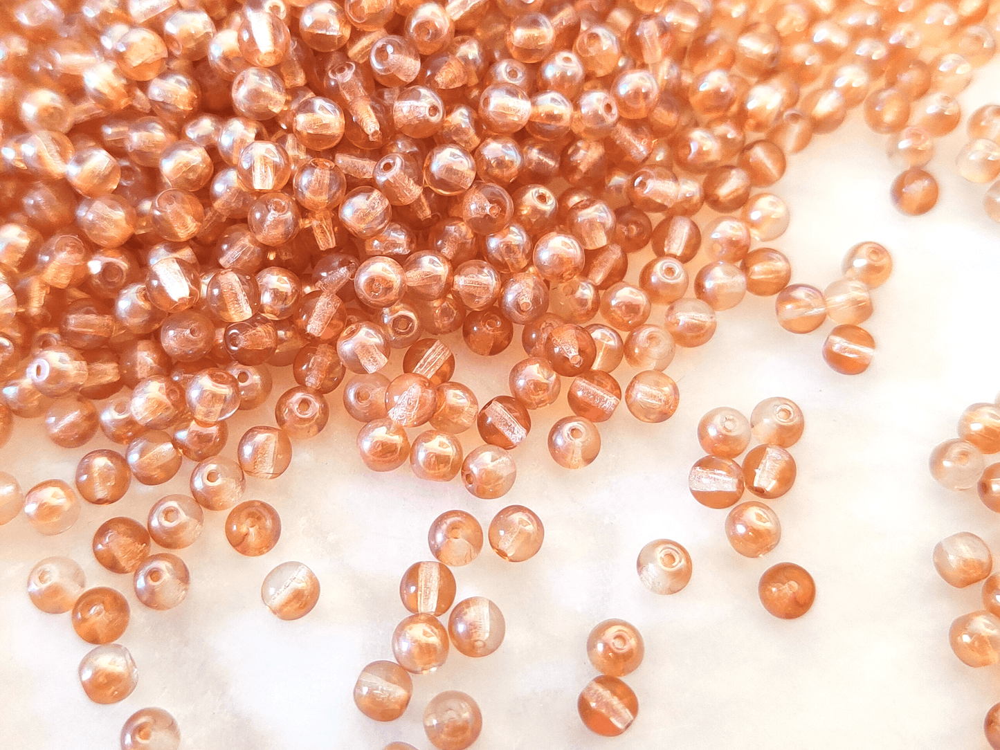 4mm round beads - ombre orange & red shimmer
