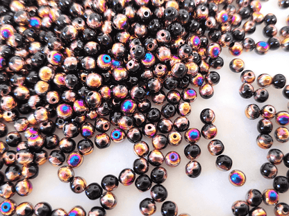 4mm round beads - black, pink & gold