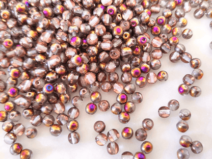 4mm runde Perlen - Farblos, Pink & Gold
