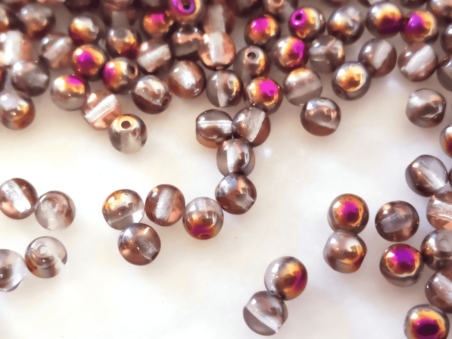 4mm runde Perlen - Farblos, Pink & Gold