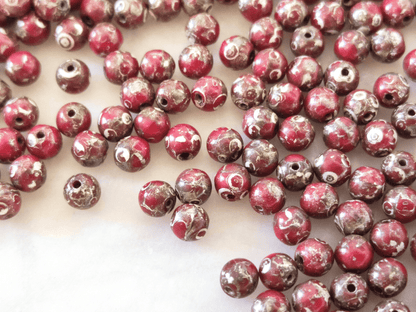 4mm runde Perlen - Dunkelrot & Silber Picasso