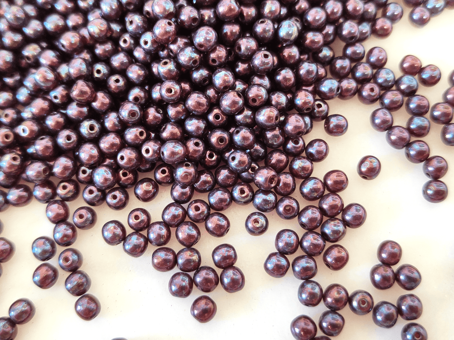 4mm round beads - dark red & purple luster