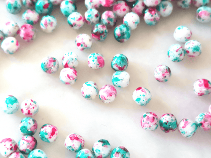 4mm round beads - white & pink and green speckles