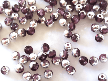 4mm runde Perlen - Lila & Silber Glanz