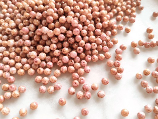 4mm round beads - light pink & beige marbled