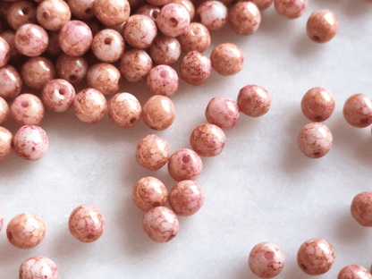 4mm round beads - light pink & beige marbled