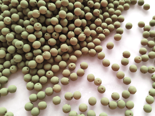 4mm round beads - frosted olive green