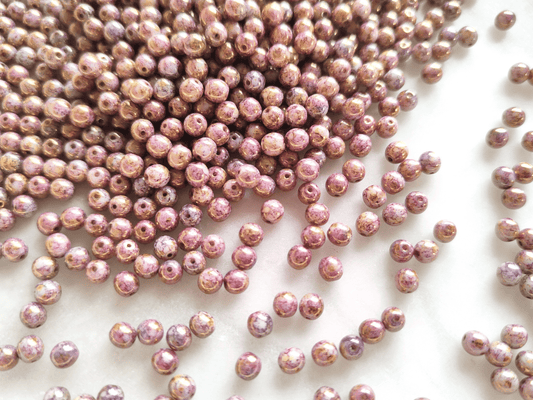 4mm round beads - purple marbled