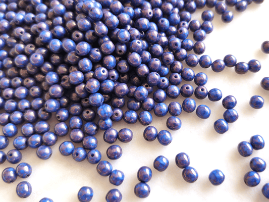 4mm round beads - blue & purple luster