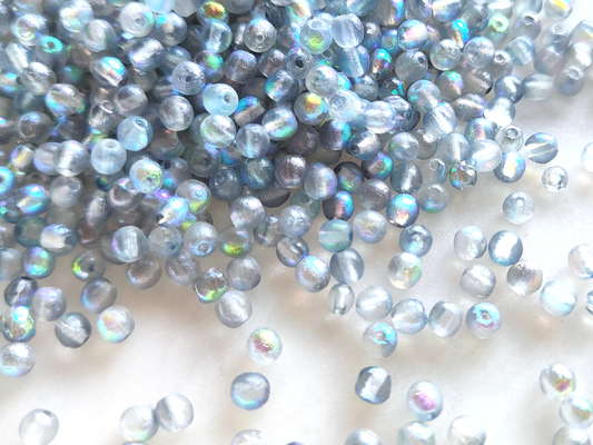 4mm round beads - frosted powder blue iris