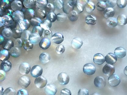 4mm round beads - frosted powder blue iris