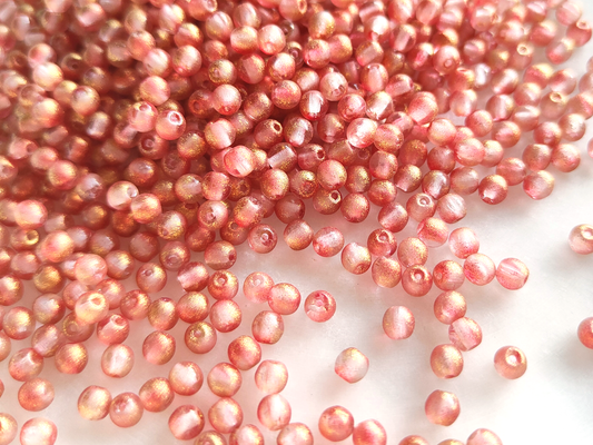 4mm round beads - red & gold glitter